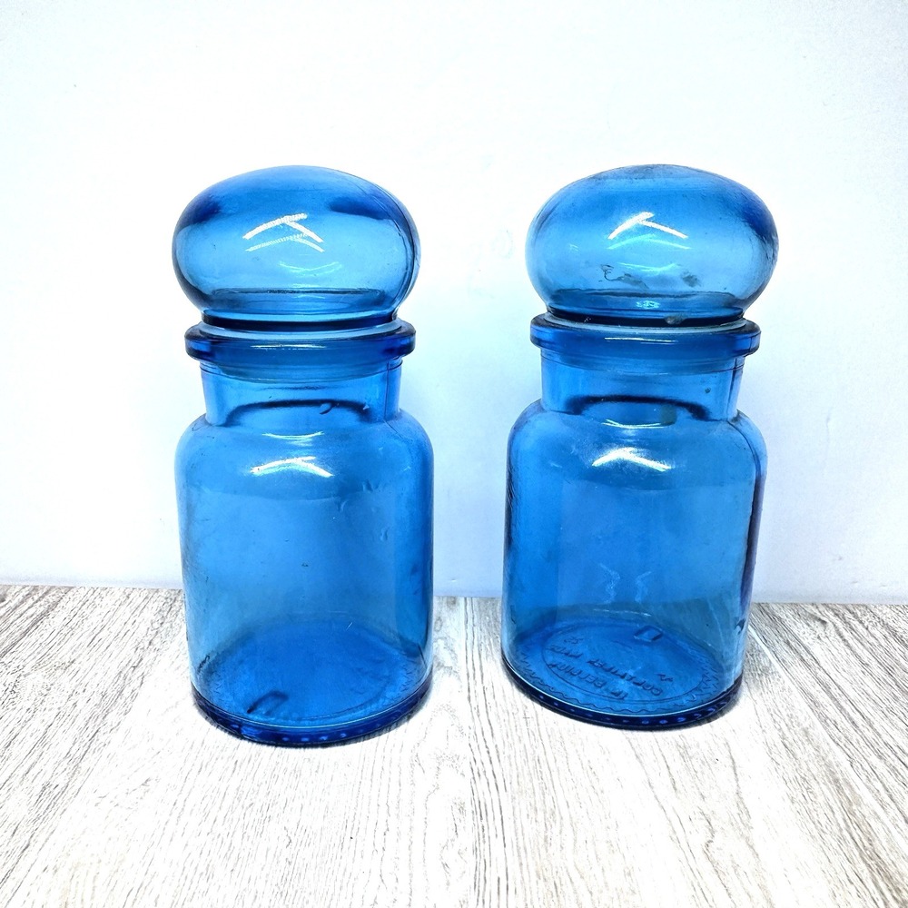 Vintage Cobalt Blue Apothecary Glass Bottles Set Belgium 5.5"‎ Vanity Decor